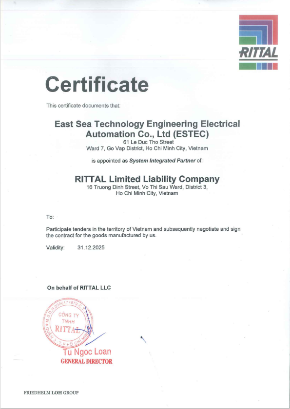 CHỨNG CHỈ ĐẠI LÝ RITTAL 2025